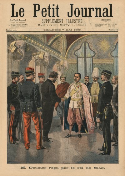 Paul Doumer, Generalgouverneur von Indochina, in Bangkok empfangen von Chulalongkorn, König von Siam als Rama V, Titelseitenillustration aus 